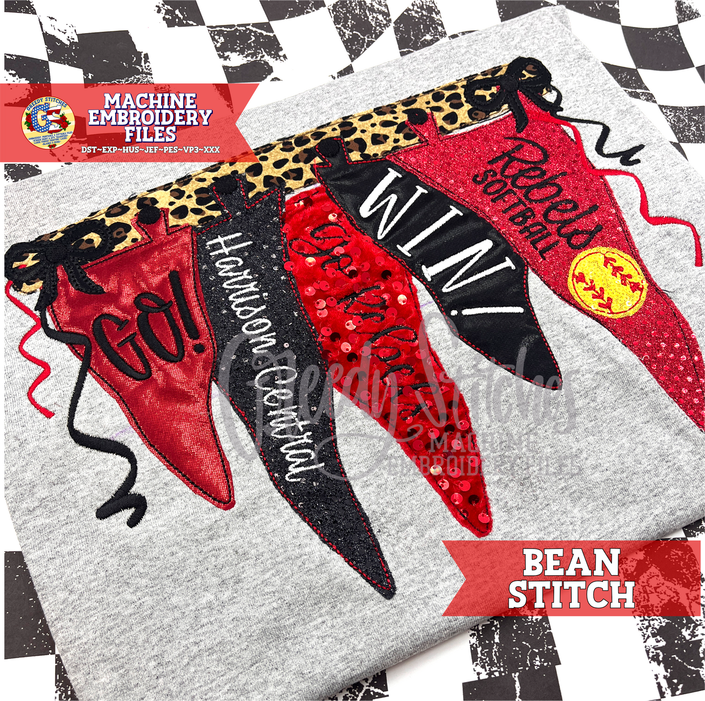 Hanging Pennants Bean Applique Machine Embroidery Design