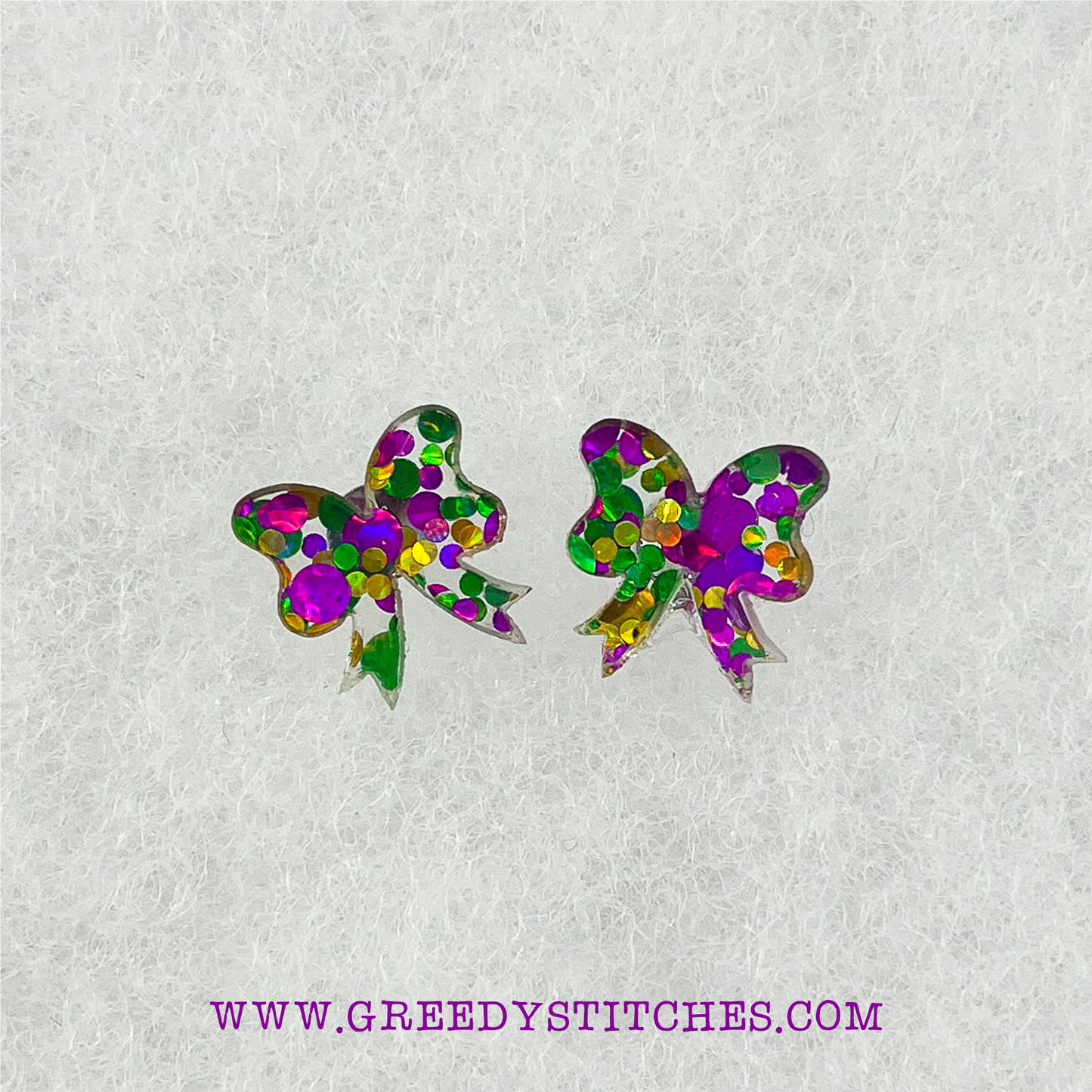 Mardi Gras Glitter Bow Earrings