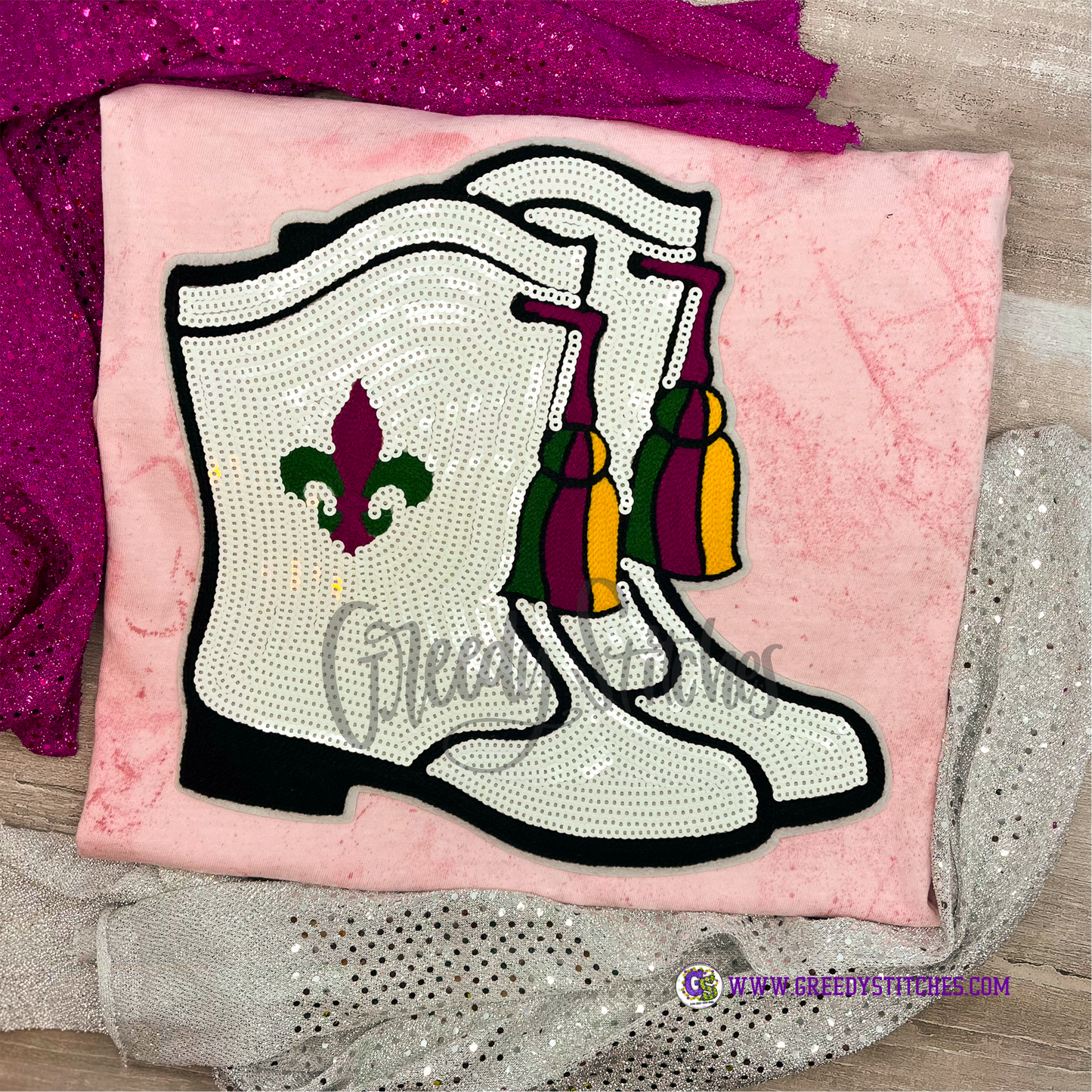 Sequin Marching Boots Patch ----Mardi Gras Patch