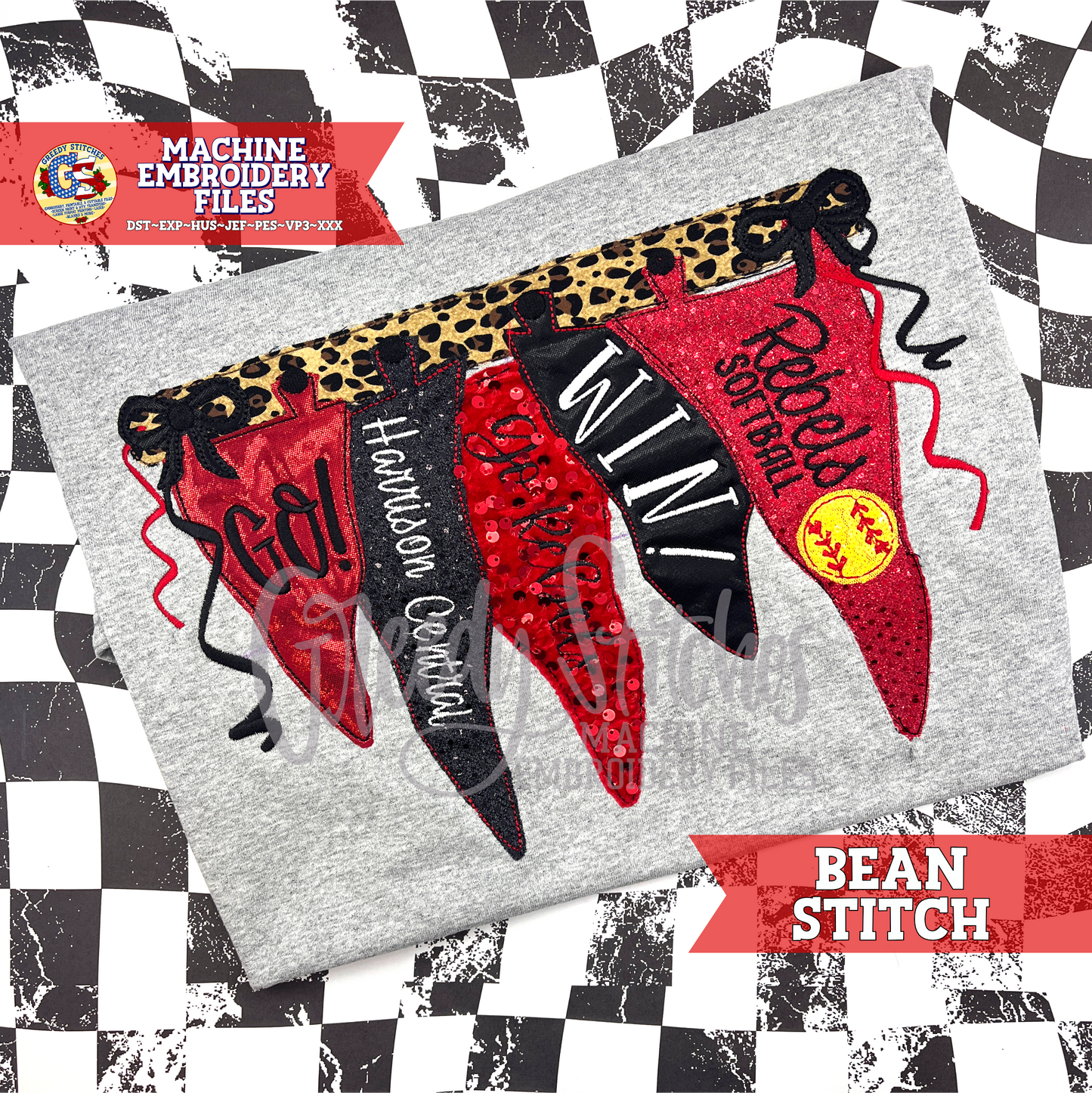 Hanging Pennants Bean Applique Machine Embroidery Design