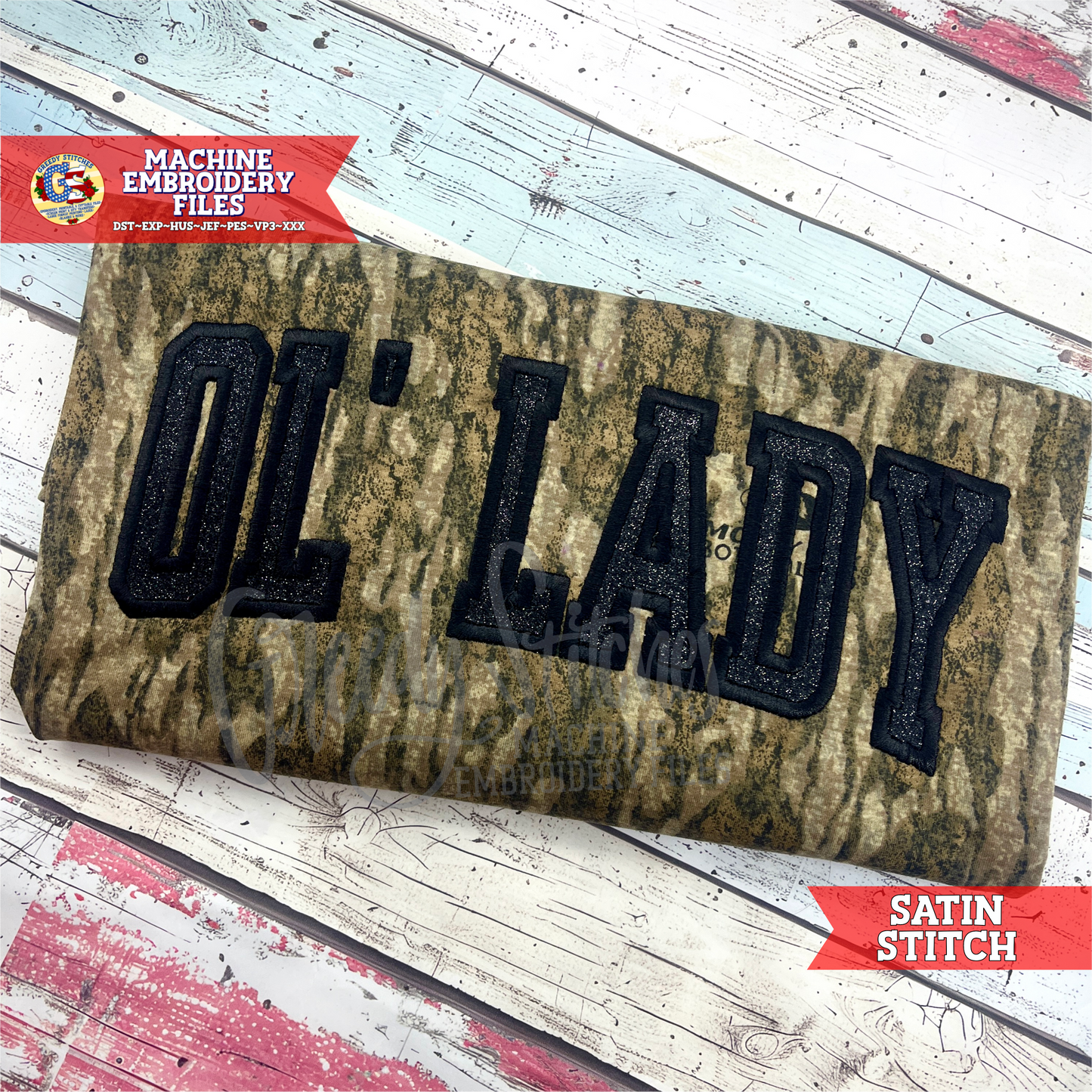Ol' Lady Satin Stitch Applique Machine Embroidery Design