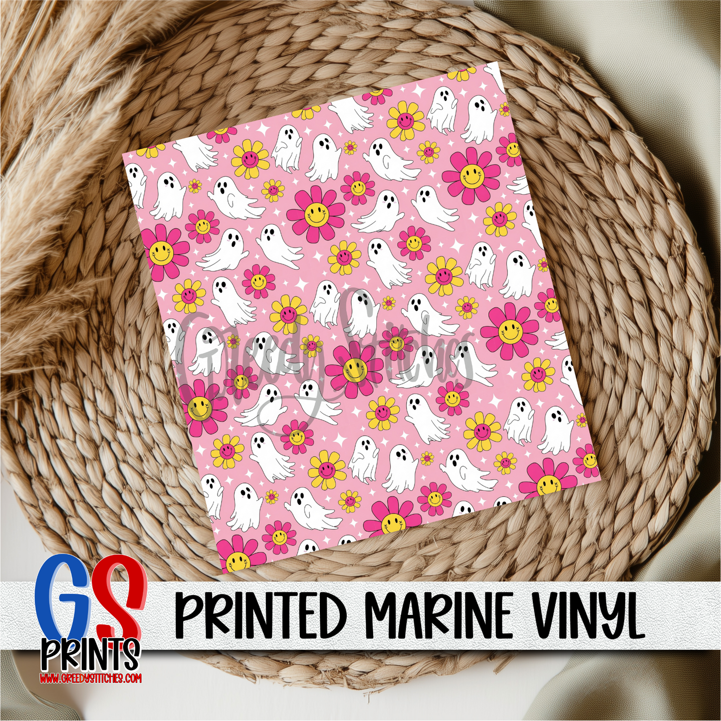 Retro Halloween Flowers Ghosts Printed Marine Vinyl