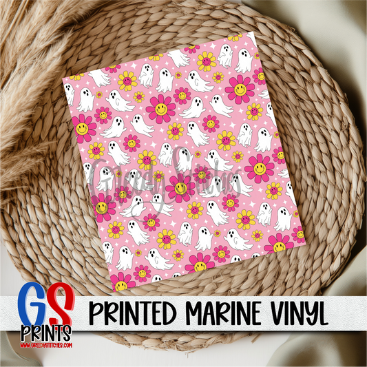 Retro Halloween Flowers Ghosts Printed Marine Vinyl