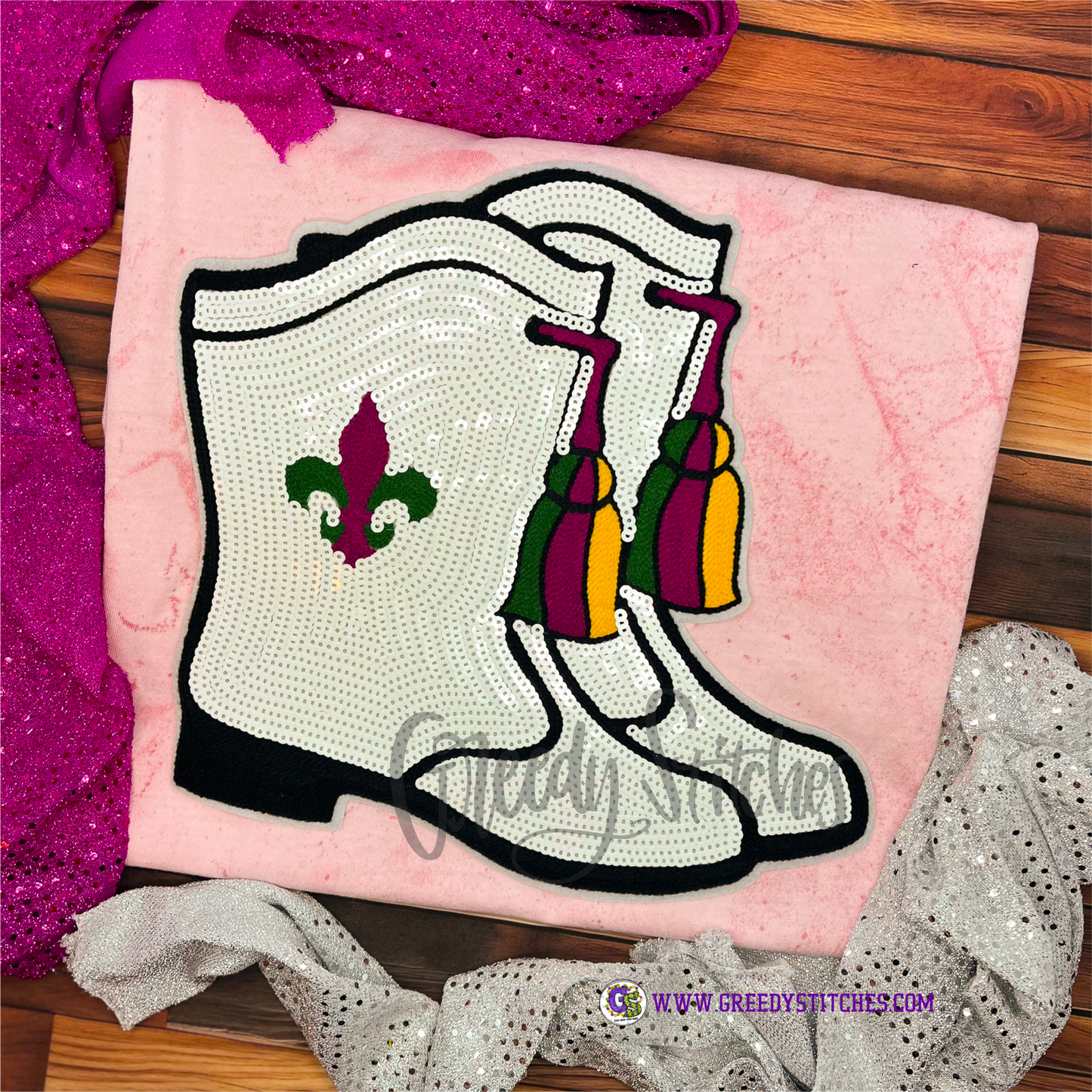 Sequin Marching Boots Patch ----Mardi Gras Patch