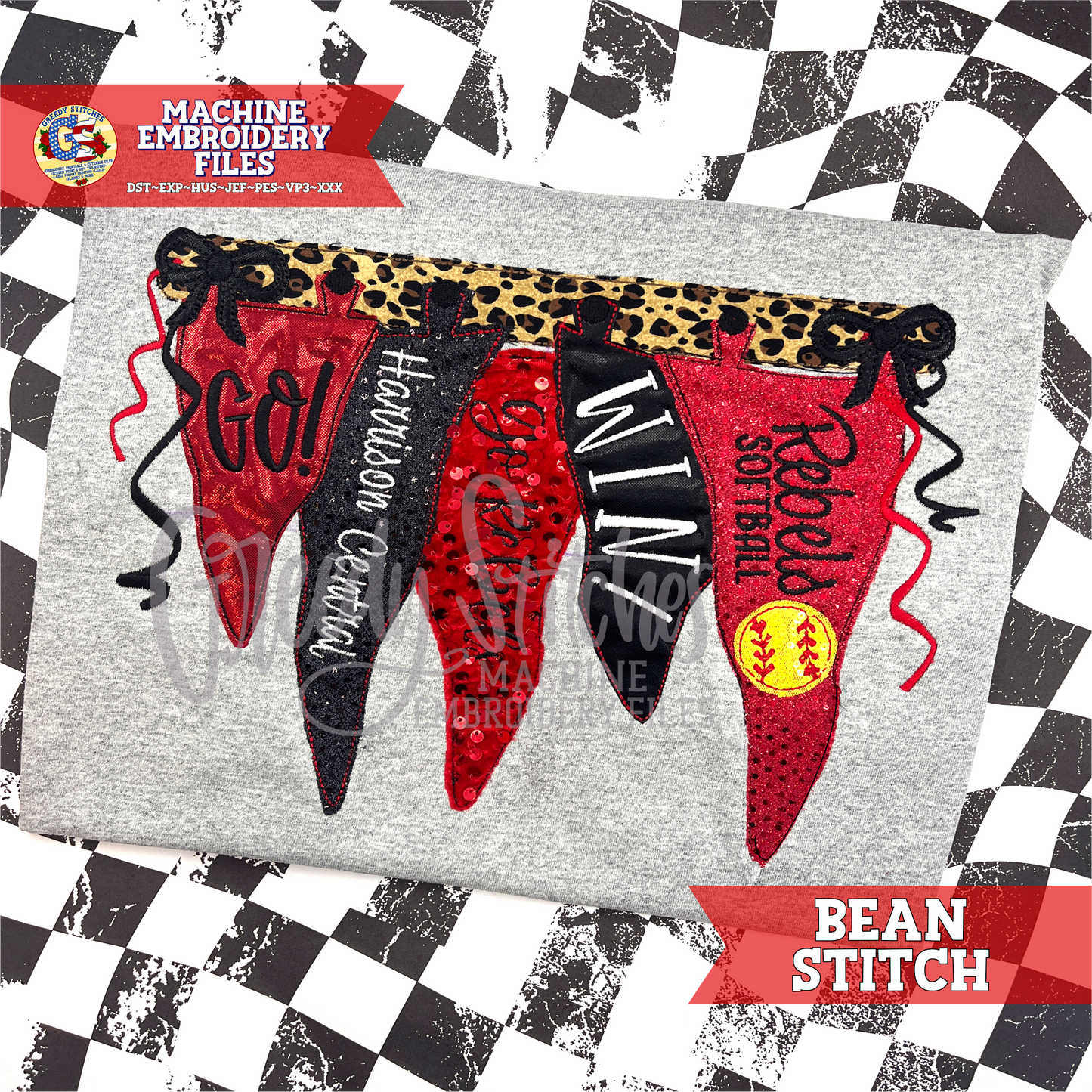 Hanging Pennants Bean Applique Machine Embroidery Design