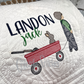 Rabbit Hunter Boy with Wagon Embroidered Personalized Heirloom Quilt in White with White Trim