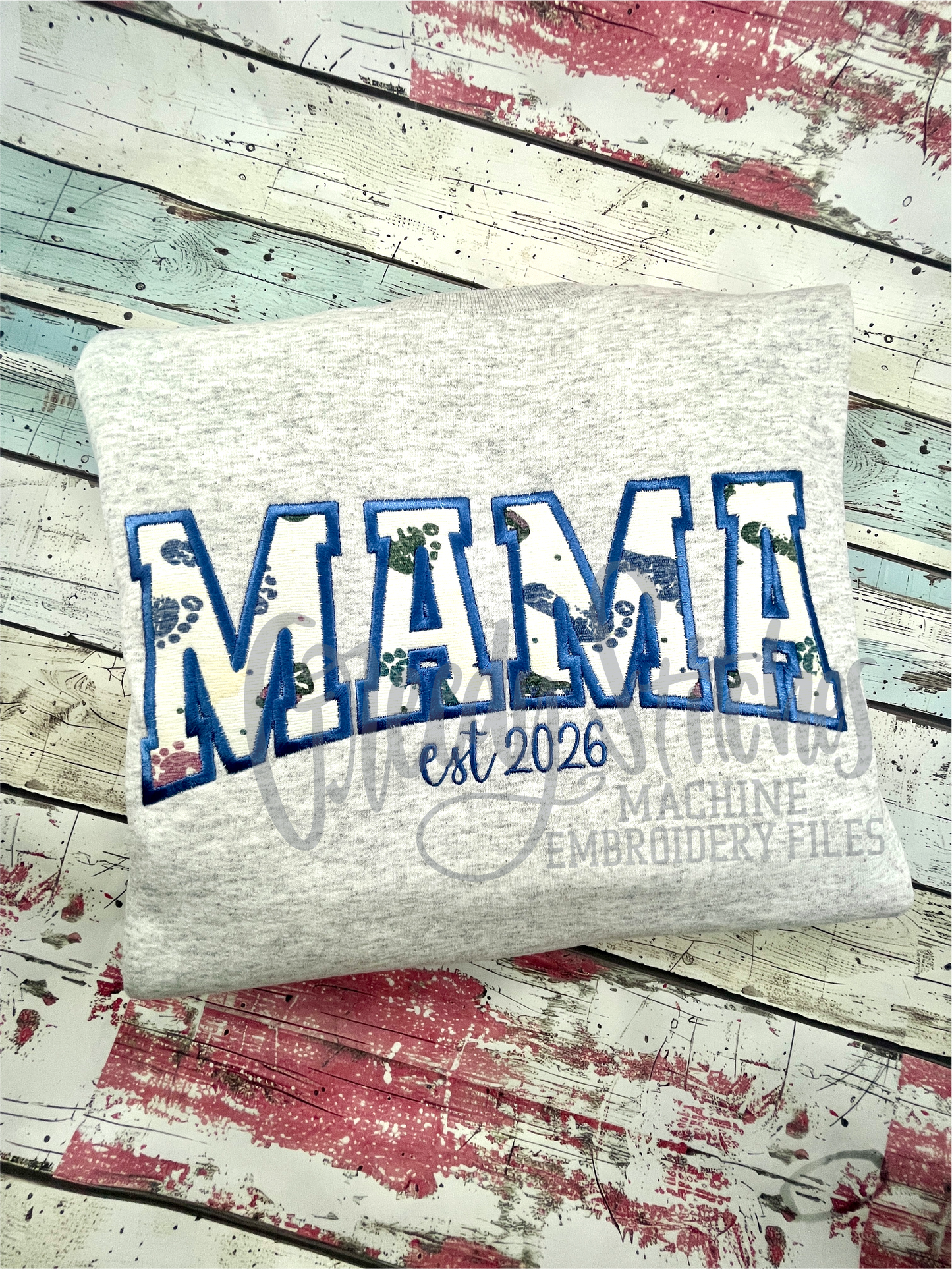 Mama Arched Varsity Satin Stitch Applique Machine Embroidery