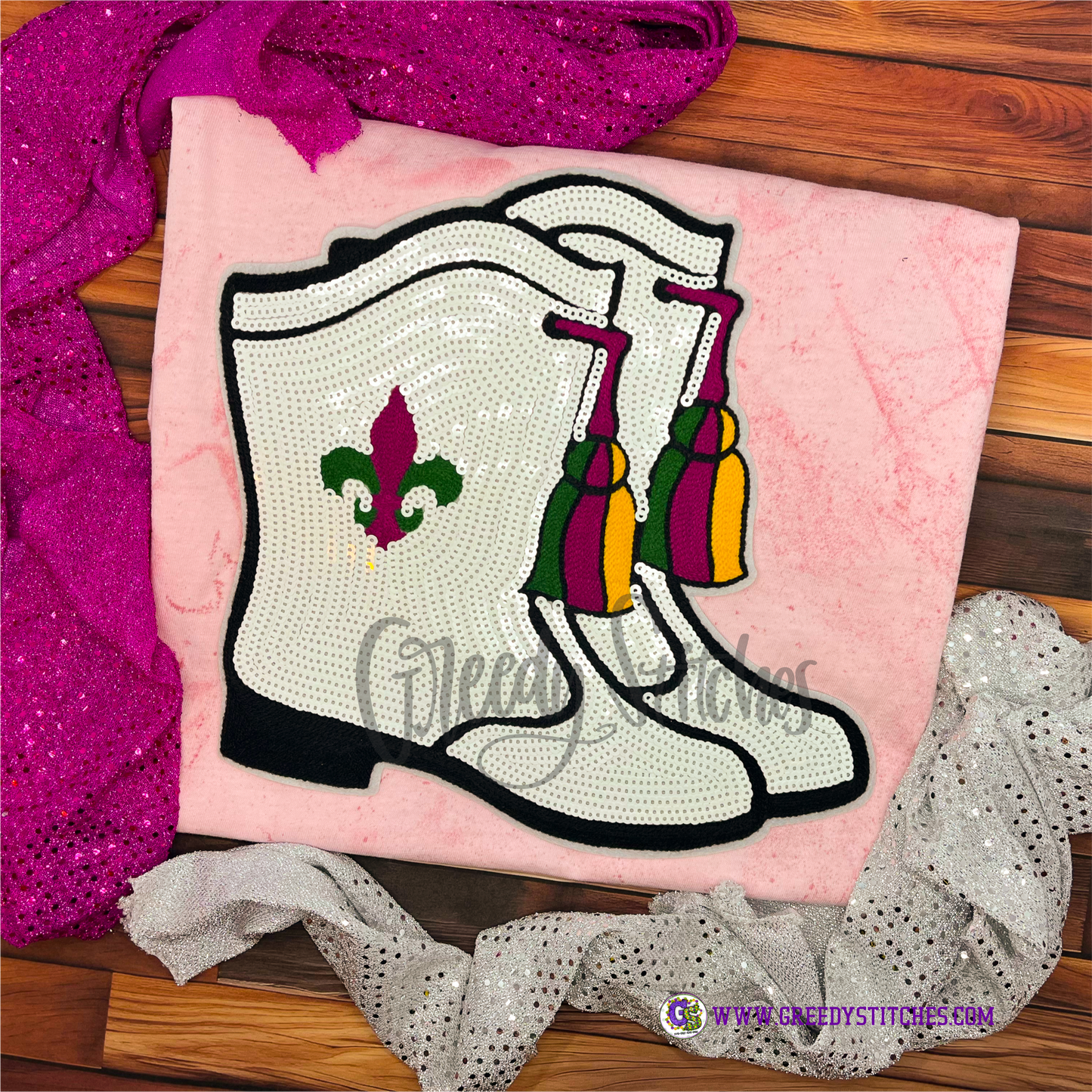 Sequin Marching Boots Patch ----Mardi Gras Patch