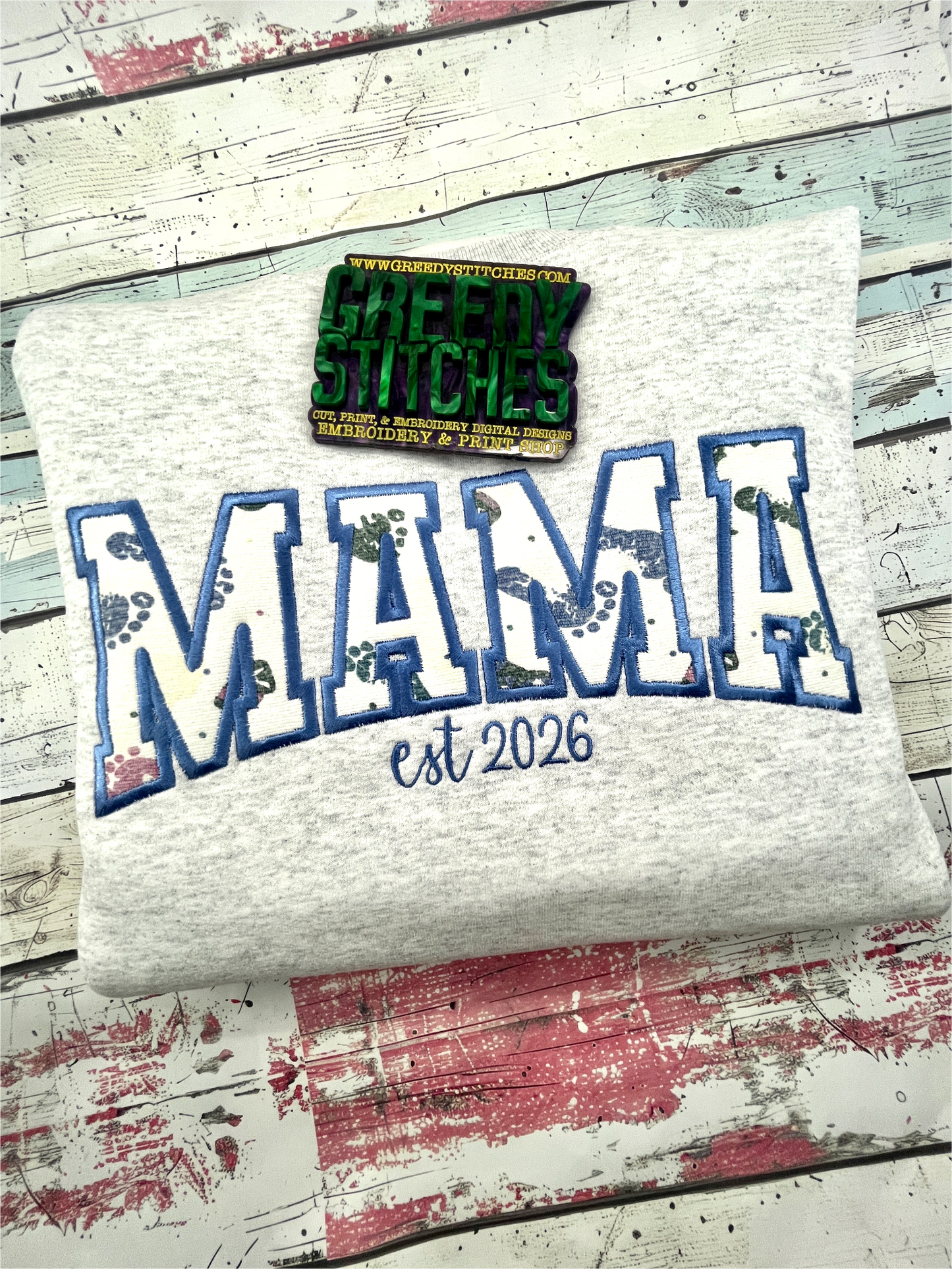 Mama Arched Varsity Satin Stitch Applique Machine Embroidery