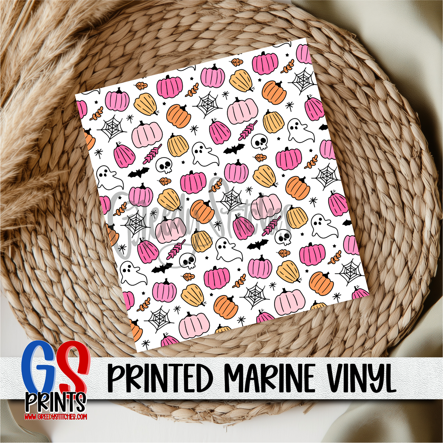 Pink Orange Halloween Ghosts Printed Marine Vinyl