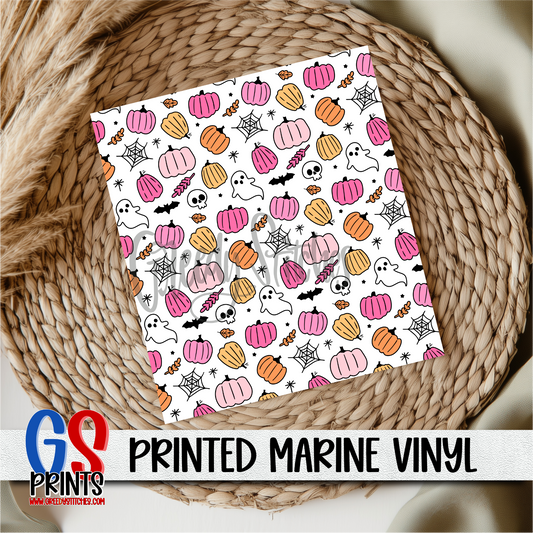 Pink Orange Halloween Ghosts Printed Marine Vinyl