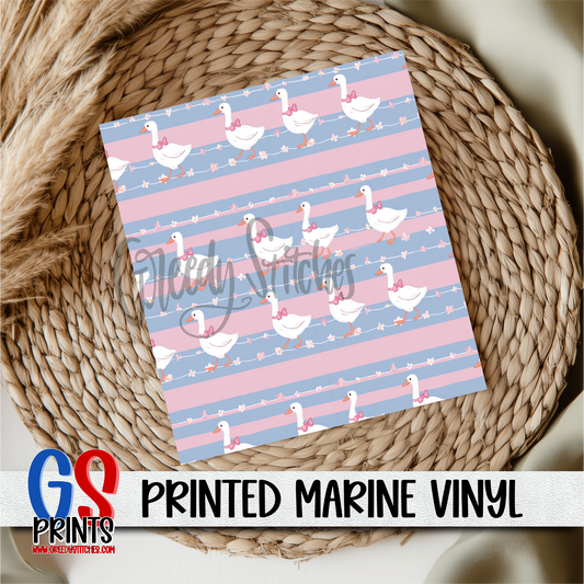 Pink Blue Striped Cottage Goose Marine Vinyl