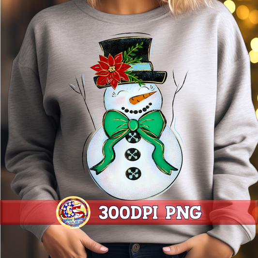 Hand Drawn Snowman with Poinsettia PNG