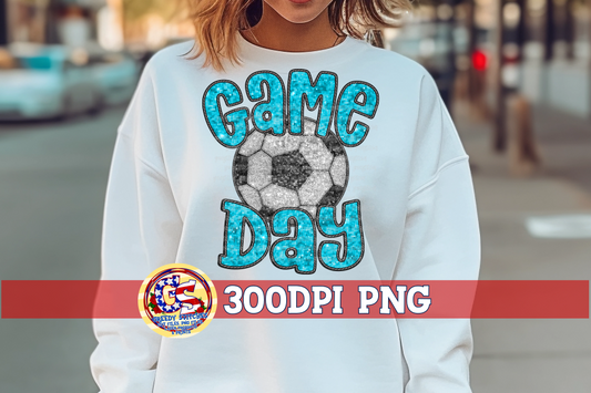 Soccer Game Day Columbia Blue Faux Embroidery Sequins PNG