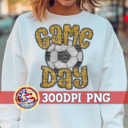 Soccer Game Day Gold Faux Embroidery Sequins PNG