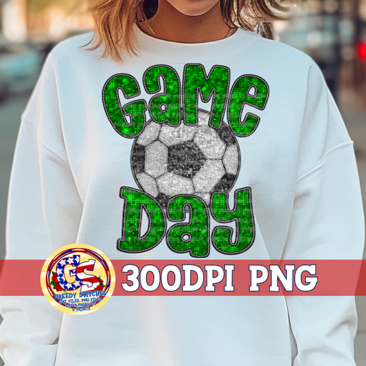 Soccer Game Day Green Faux Embroidery Sequins PNG