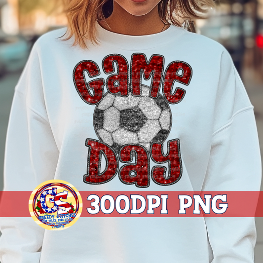 Soccer Game Day Maroon Faux Embroidery Sequins PNG