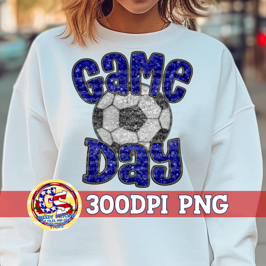 Soccer Game Day Navy Faux Embroidery Sequins PNG