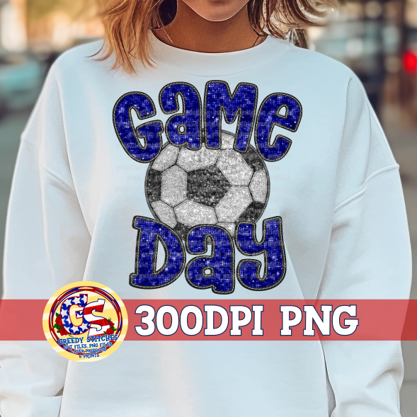 Soccer Game Day Navy Faux Embroidery Sequins PNG