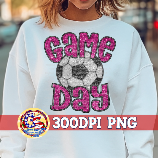 Soccer Game Day Pink Faux Embroidery Sequins PNG
