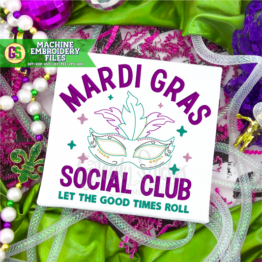 Mardi Gras Social Club Machine Embroidery Design - Mardi Gras Embroidery