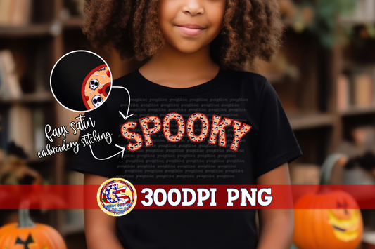 Spooky Faux Embroidery Stitched Applique PNG Halloween