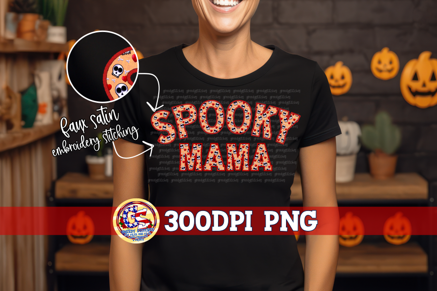 Spooky Mama Faux Embroidery Stitched Applique PNG Halloween