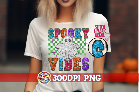 Spooky Vibes Faux Sequin Embroidery PNG