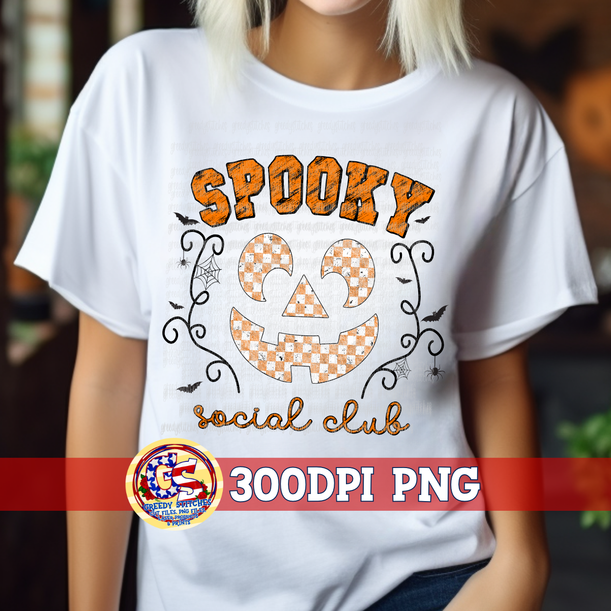 Spooky Social Club PNG - Checkered Jack O' Lantern