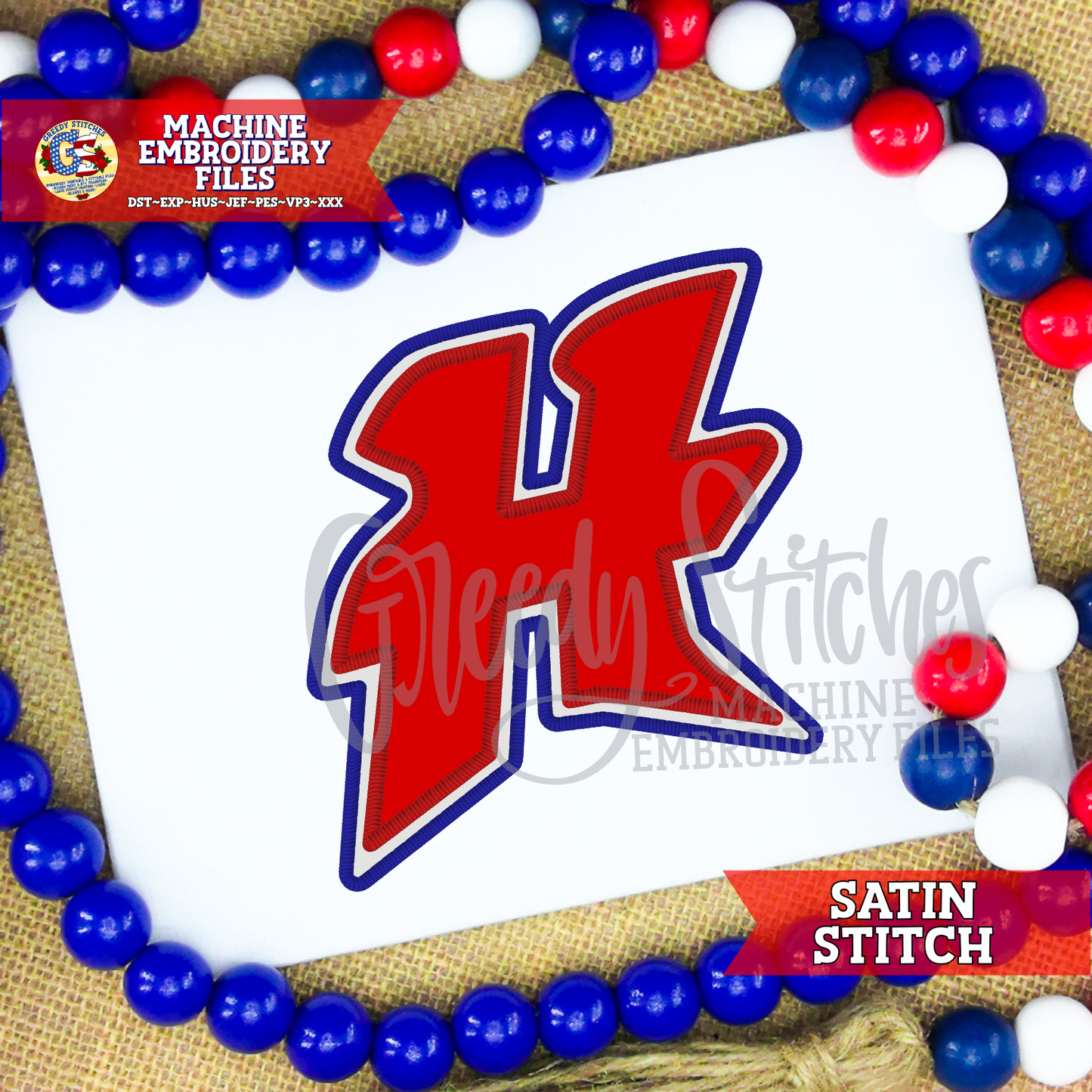 Hancock School District H Satin Stitch Applique Machine Embroidery Design - Hancock High School Hawks