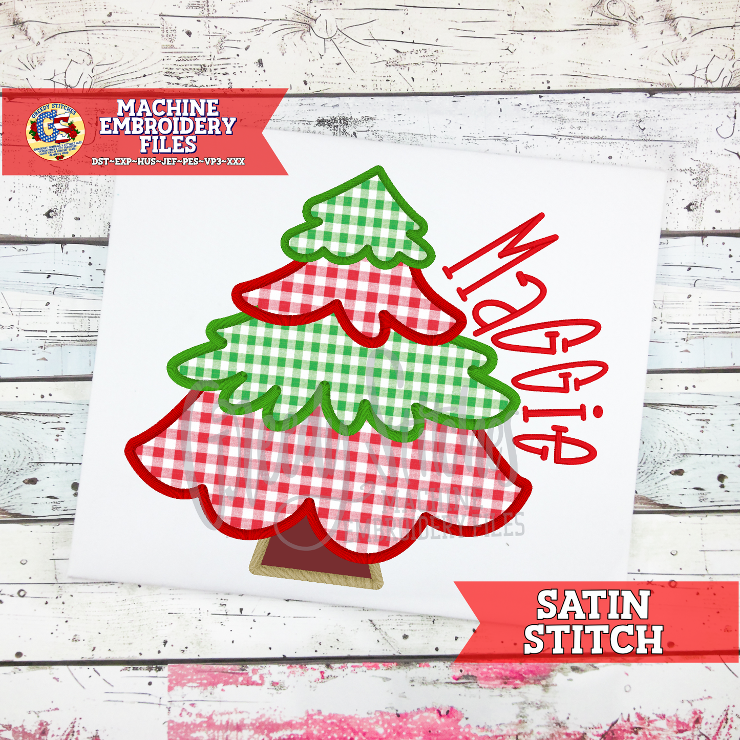 Christmas Tree Satin Stitch Applique Machine Embroidery Design