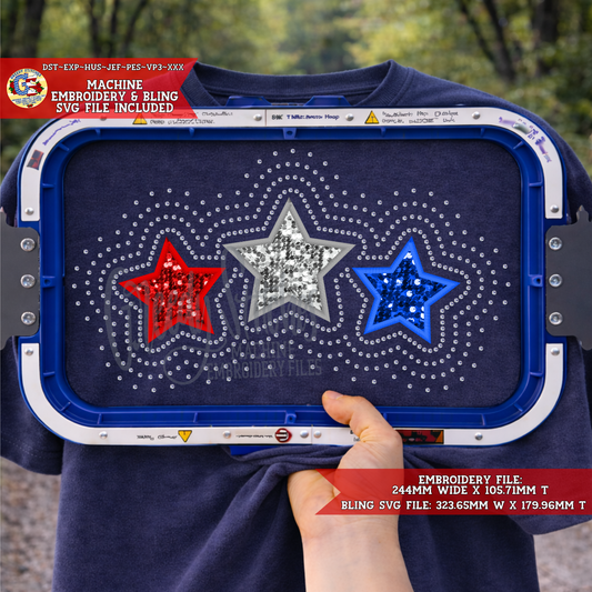 Stars Applique Machine Embroidery & Bling SVG Design