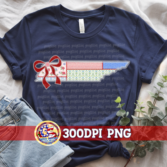 July 4th Tennessee Faux Quilted and Lace PNG