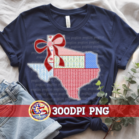 July 4th Texas Faux Quilted and Lace PNG