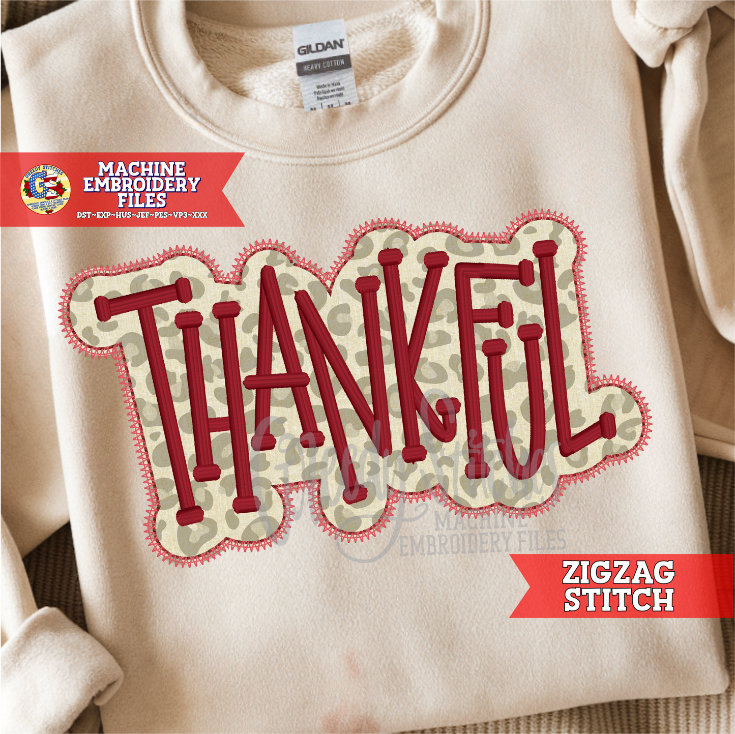 Thankful Zigzag Stitch Applique Machine Embroidery Design - NOT PUFFY