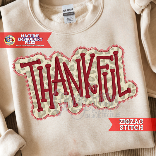 Thankful Zigzag Stitch Applique Machine Embroidery Design - NOT PUFFY