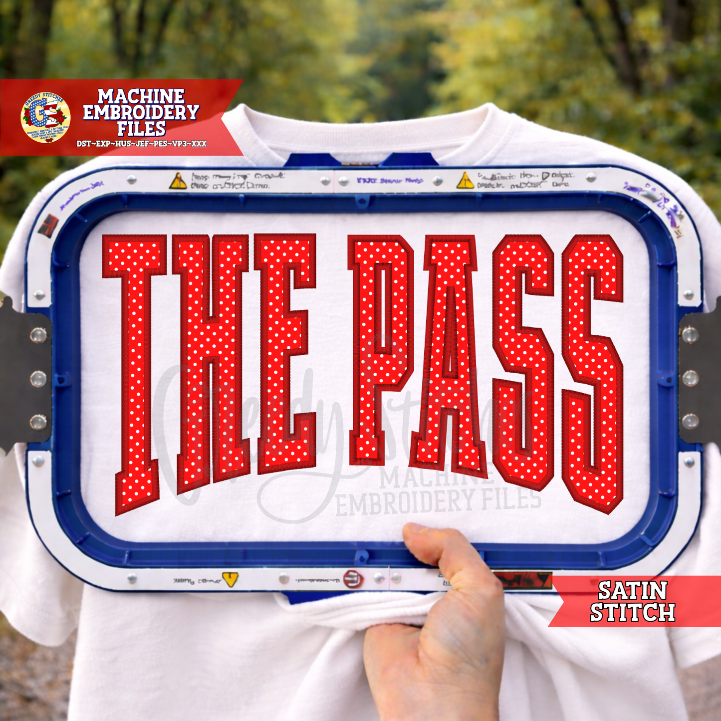 The Pass Varsity Bottom Arch Satin Stitch Applique PES DST HUS JEF EXP VP3 XXX