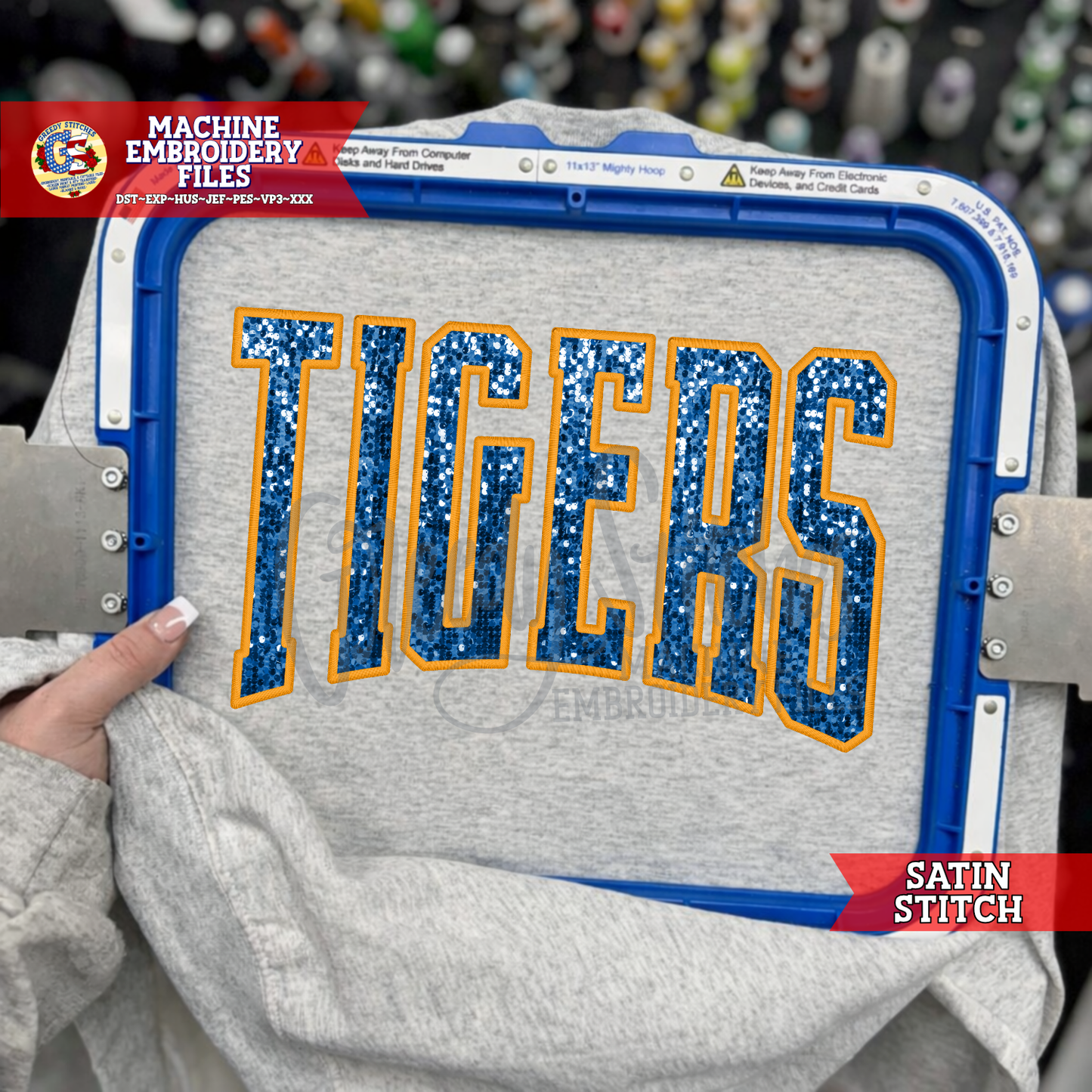 Tigers Varsity Bottom Arch Satin Stitch Applique PES DST HUS JEF EXP VP3 XXX