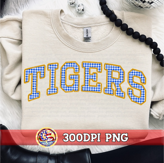Tigers Gingham Faux Embroidery PNG - Yellow Royal