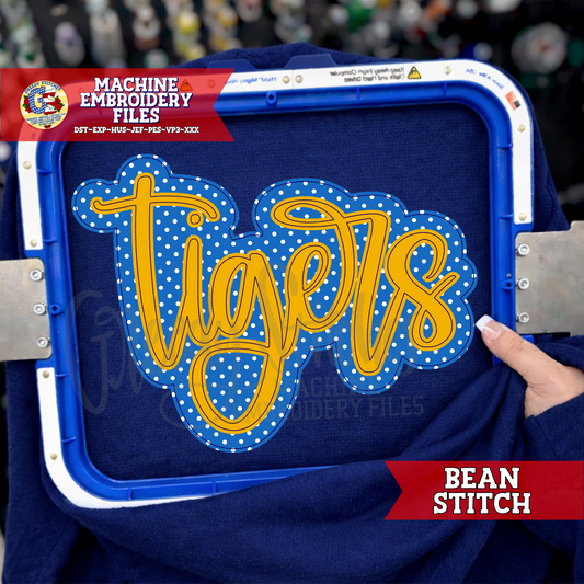 Tigers Script Double Applique Bean Stitch PES DST HUS JEF EXP VP3 XXX