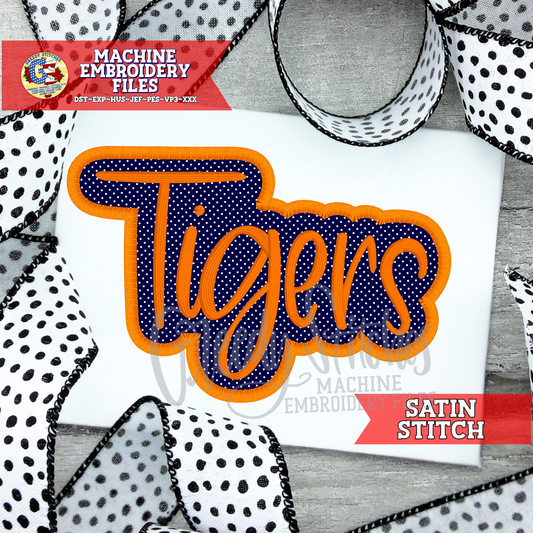 Tigers Satin Stitch Applique Embroidery Design
