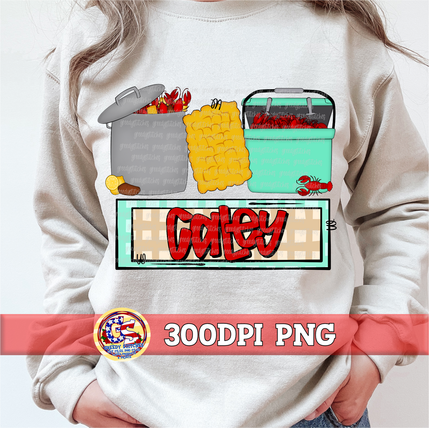 Crawfish Pot Corn Ice Chest with Name Plate PNG