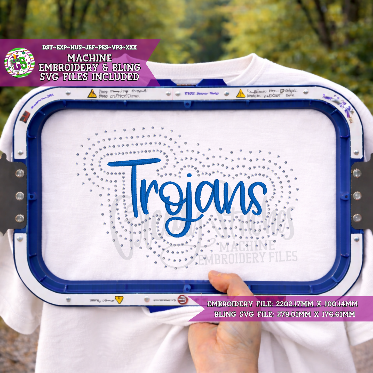 Trojans Script Bling & Machine Embroidery Design