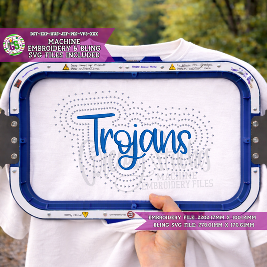Trojans Script Bling & Machine Embroidery Design