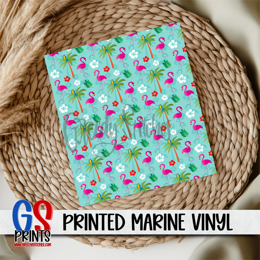 Tropical Flamingo Teal Marine Vinyl
