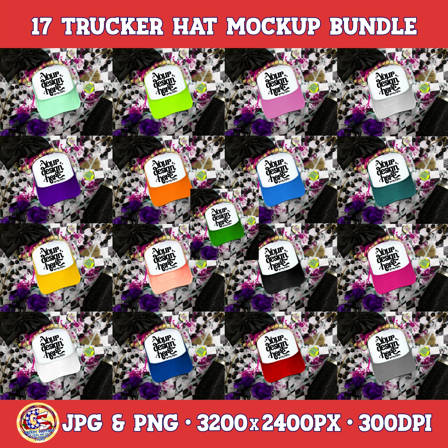 Trucker Hat Mockup Bundle - 17 JPG & PNG