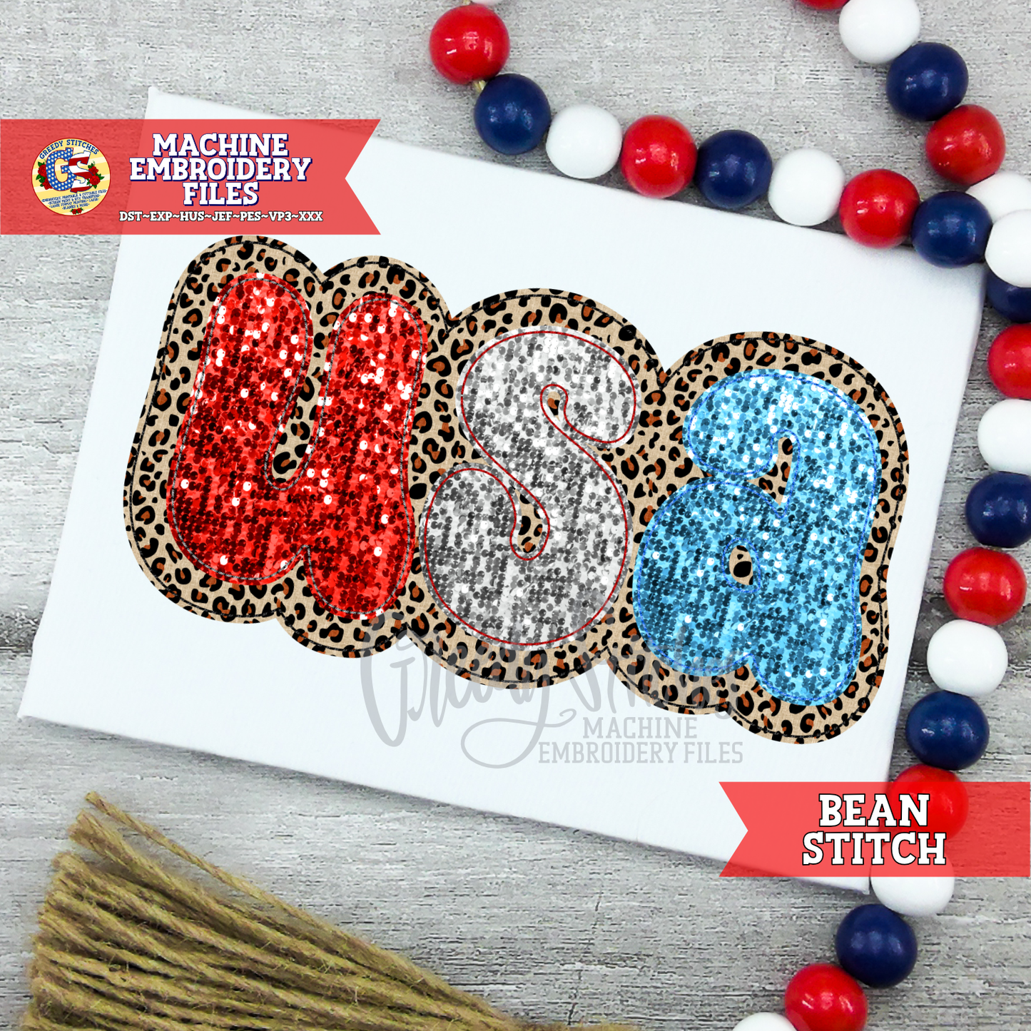 Groovy USA Double Applique Bean Stitch Machine Embroidery Design