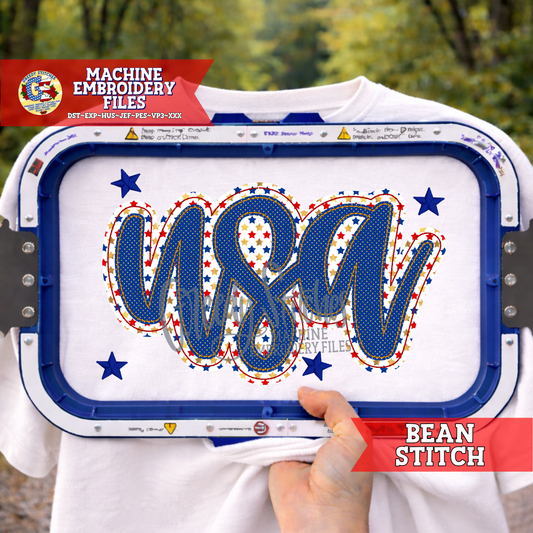 USA Double Applique Bean Stitch Machine Embroidery Design