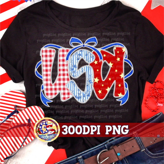 USA Bow Faux Lace Stitching PNG