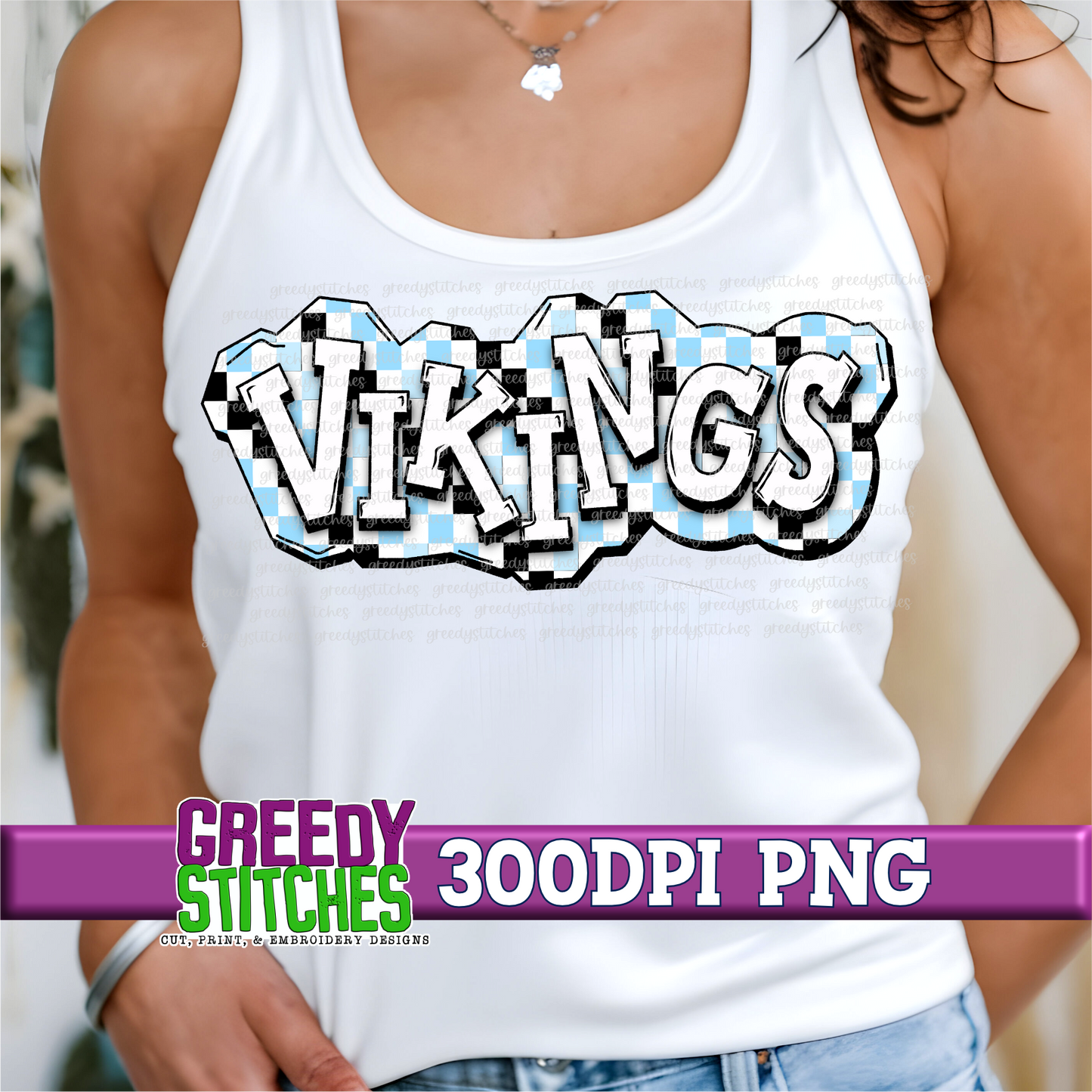 Checker Vikings Plate PNG - Columbia Blue Black